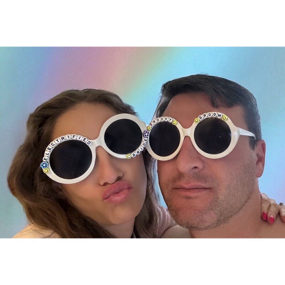BRIDE AND GROOM Matching Wedding Novelty Sunglasses Boho Party Festival Rave Fun